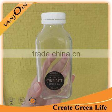 Beautiful Empty Square Glass Bottle For Milk With Lids 12oz