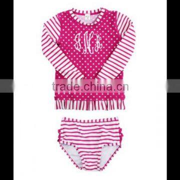 (SM104#pink )2-6T Berry striped and polka dot long sleeve rash guard bikini for children clothing