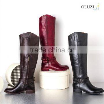 Olzb12 Stylish high quality raw dried salted cow skin made for santa christmas leather knee high boots for women