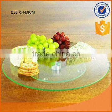 hot selling D35cm big clear round glass plate for fruit with metal stand