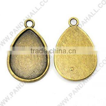 Vintage Drop Blank Pendant Cabochon Settings, Jewelry Settings without Stones(TIBEP-K034-AB-NF)