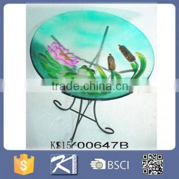 Glass Bird Bath with Iron Shelf for Garden Decoration