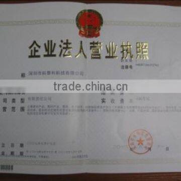 License of the business corporation