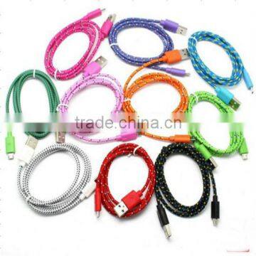 2014 Colored Fabric braided micro usb cable for samsung s4