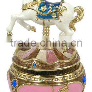 Vintage beautifully sculptured merry-go-round horse musical carousel metal trinklet box <DJAA1015>