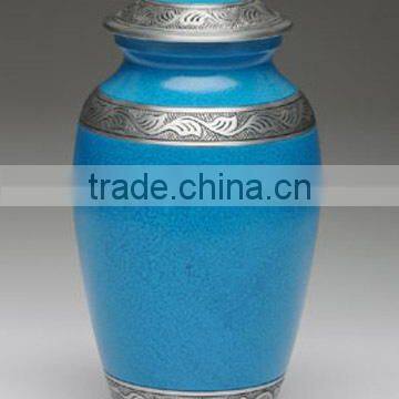 Aluminium Sky Blue With Hand Work Cremation urn.