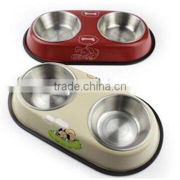 Pet Bowl Dog Food Water Dish Double Stainless Steel Feeder Dinner Bowl
