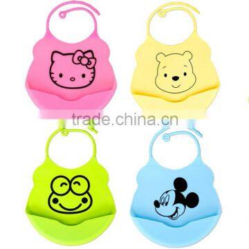 Eco-friendly cute soft touch custom made silicone baby bib for kids, FDA 3D waterproof and sift-proof silicone baby bib