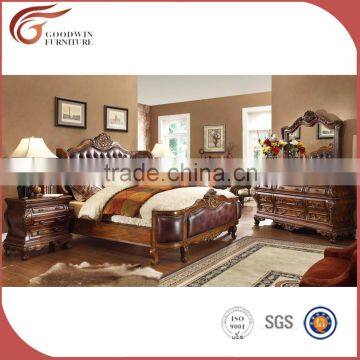 American royal furniture bedroom sets solid wood and genuine leather bedhead A08