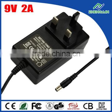 High efficiency dc power supply 9v 2.0a jet power adapter