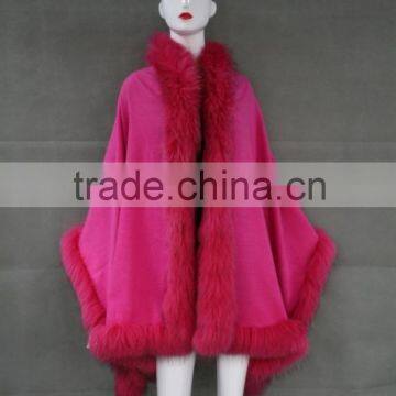 Women Genuine Cashmere Shawl Scarf With Raccoon Fur Collar