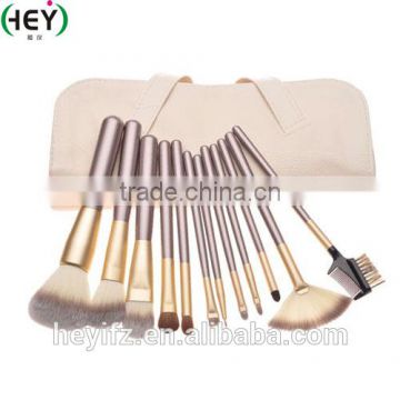 Hot Sell Wood Handle Synthetic Hair 12PCS Travelling Champagne Color Makeup Brush Set