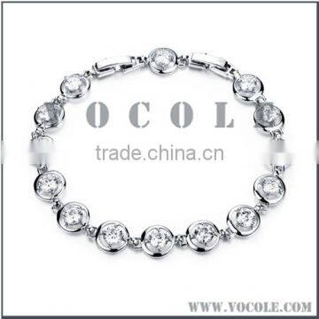 Crystal zircons circle link chains silver stainless steel bracelet