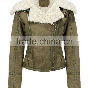 Women Jacket with Faux Shearling Lapel