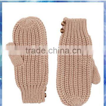 Pink fisherman ribbed machine knit mitten gloves for women