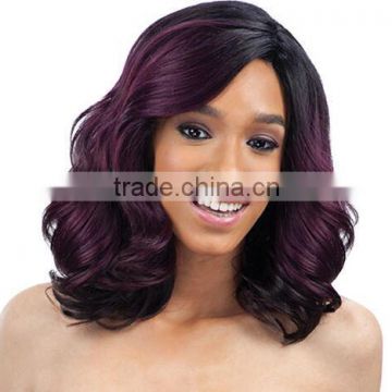 Fashionable Ombre Black & Purple Slight Curly Synthetic Hair Wig