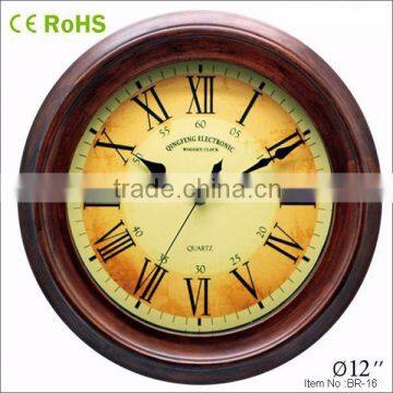 12 inches solid wood old looking retro style wall clock