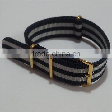PVD Gold Custom Black Gray Striped Nylon Watch Bands 16MM photo-4
