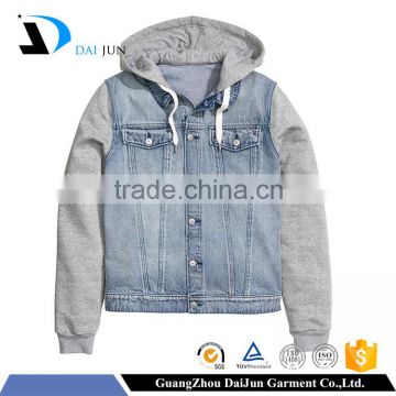 Oem low MOQ high quality white drawstripe cotton denim tone fashion men wholesale plain hoodie jackets