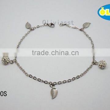 Olivia Jewelry Fashion 316 Stainless Steel Anklets With Leaves Charm, Stainless Steel Anklet