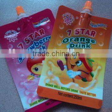 Stand up pouch with spout, plastic fruit juice packing spout bag pouch