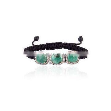 emerald gemstone macrame silver bracelet