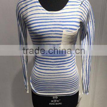 BGAX045 Women round neck long sleeve sea cotton printing striped sweater