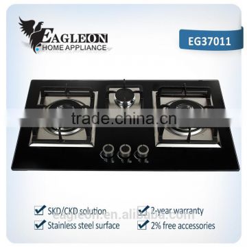 10mm black glass stove with mior edge cast iron pan support metal knob gas hob