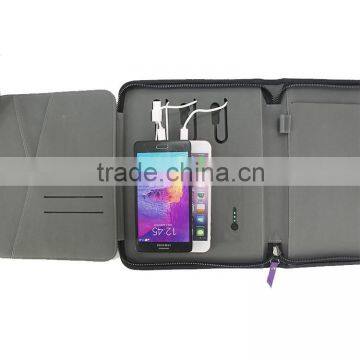 High Quality A4 Leather Portfolio Folder with Power Bank and Tablet Holder