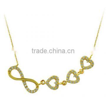 14K Solid Gold Infinity Love Linked Heart Charm Necklace