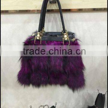 new style wholesale price fox fur lady sex fashion handbag