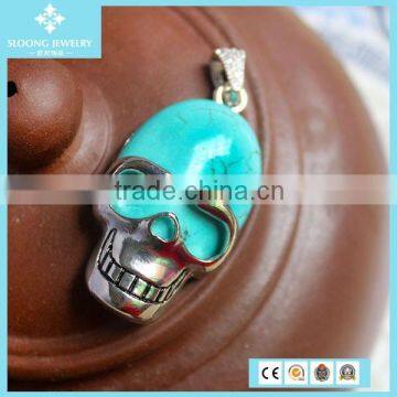 Unique Natural Turquoise Stone Skull Pendant for Necklace Jewelry Wholesale