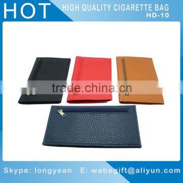 litchi stria Leather tobacco pouch with zipper tobacco bag