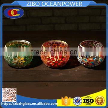 snow flower design glass candle holder mosaic