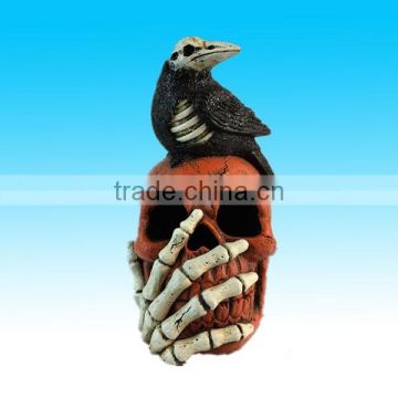 handmade halloween skull craft Resin human skull with bird