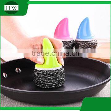 Mini Plastic Hand Bowl Pot Dish Clean Cleaning Brush With Steel Ball photo-2