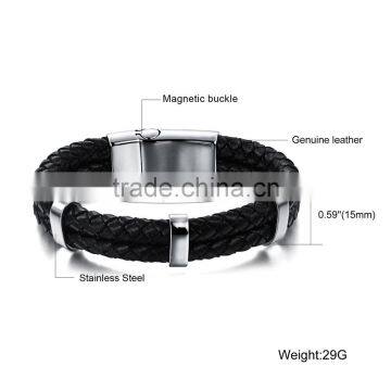 316L Mens Stainless Steel Jewelry Leather Bracelet Wholesale photo-5