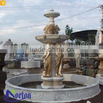 Beautiful garden sex girl and lion stone water fountain NTMF-SA543A