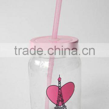 Recycled Valentine's Day Red Lips Design Glass Drinking Jar With Lid photo-2