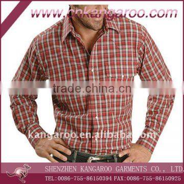 Men's 100%cotton Wrinkle Resistant red Plaid Western Shirt