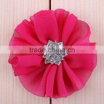 fabric chiffon flower with rhinestone in center for kids hair accessories