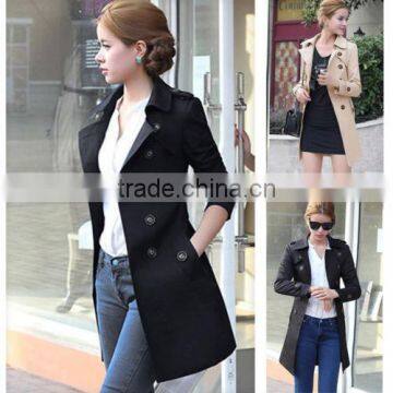 Womens Slim Double Breasted Windbreaker Long Trench Coat Jacket Overcoat Outwear