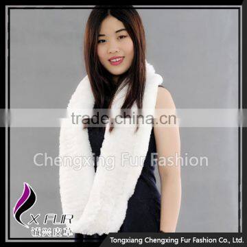 CX-S-125H Infinity Real Rex Rabbit Fur Scarf Snood White Winter Fashion Scarf photo-2