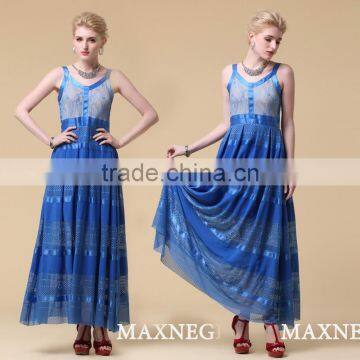 Spaghetti Strap Sheath Mid-Calf holiday skirt long blue summer maxi dresses