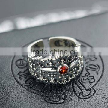 Adjustable Personalized Cool Punk Jewelry Pokerface Silver Red Diamond Fashion Men's Ring photo-4