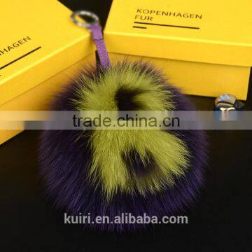 15CM Big Fluffy Bag Bugs Pom Pom Keychains Handmade Alphabet Real Fox Fur Ball Key Chain Bag Charm Monster Letter Pompoms photo-3