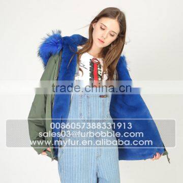 Myfur Black Real Raccoon Fur Hood Custom Fur Lining Women Mini Parka Jacket photo-5