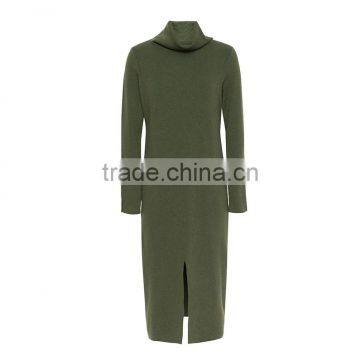 2017 Fashion Style Women Green Color Sweater Dress Turtleneck Side Vent Sweater photo-2