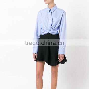Twist New Design Plain Blue Blouse for Women Long Sleeve Shirt photo-5