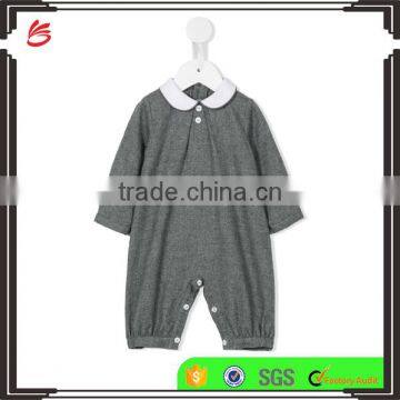 Grey Flannel Collared Winter Baby Romper for Little Cute Baby with Button Fastening and Button Cuffs